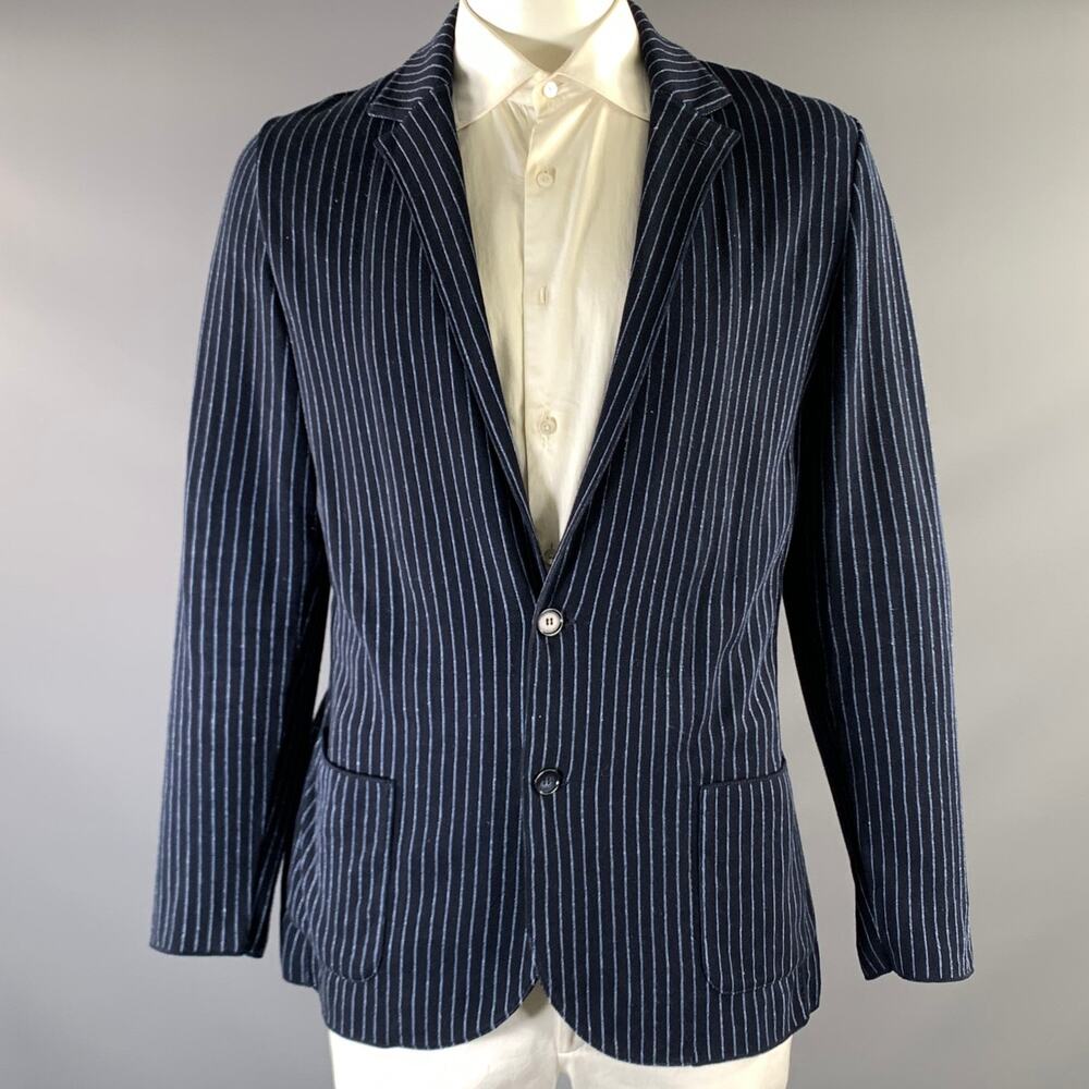 PATRICK ASSARAF Size XL Navy White Pinstripe Linen Cotton Jacket